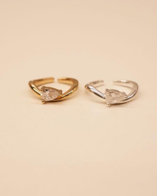 Anel de Prata Mindinho Gota Ouro (Pinky Ring)