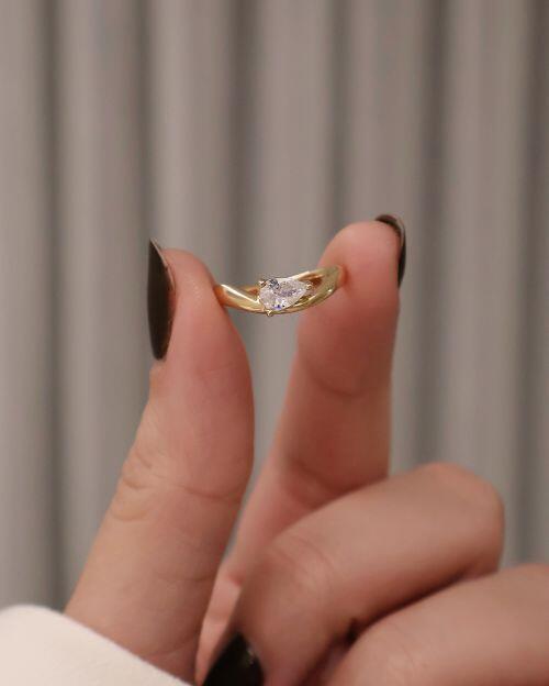 Anel de Prata Mindinho Gota Ouro (Pinky Ring)