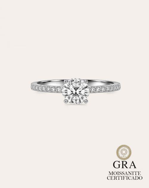 Anel de Prata Solitário Brilhante Cravejado Moissanite 1ct