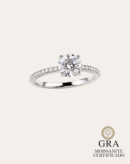 Anel de Prata Solitário Brilhante Cravejado Moissanite 1ct