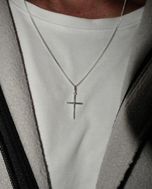 Corrente de Prata Mini Grumet com Crucifixo