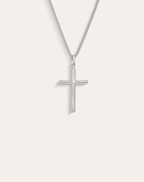 Corrente de Prata Mini Grumet com Crucifixo