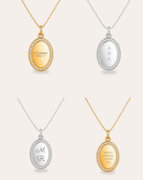 Colar de Prata Medalha Cravejada Personalizada