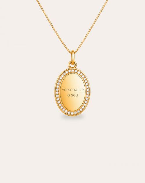 Colar de Prata Medalha Cravejada Personalizada
