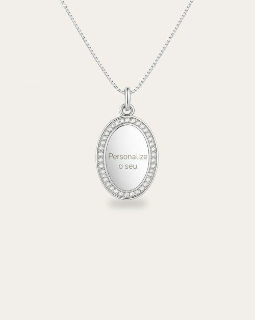 Colar de Prata Medalha Cravejada Personalizada