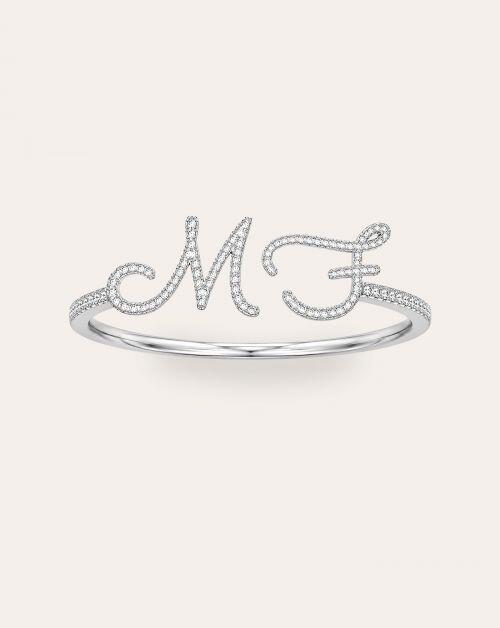 Anel de Prata Signature Duo Letras Cravejado