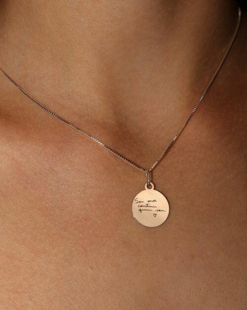 Colar de Prata Medalha Personalizada com 2 Fotos ou Frase