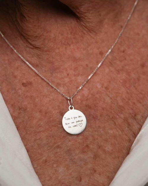 Colar de Prata Medalha Personalizada com 2 Fotos ou Frase