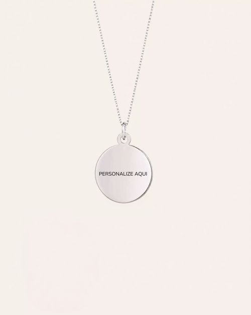 Colar de Prata Medalha Personalizada com 2 Fotos ou Frase