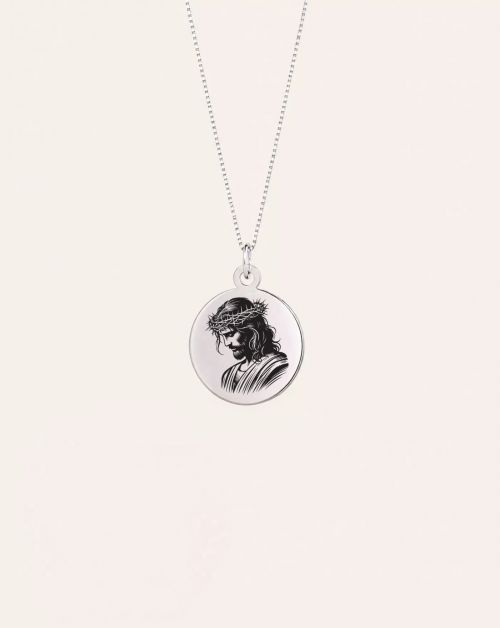 Colar de Prata Medalha Personalizada com 2 Fotos ou Frase