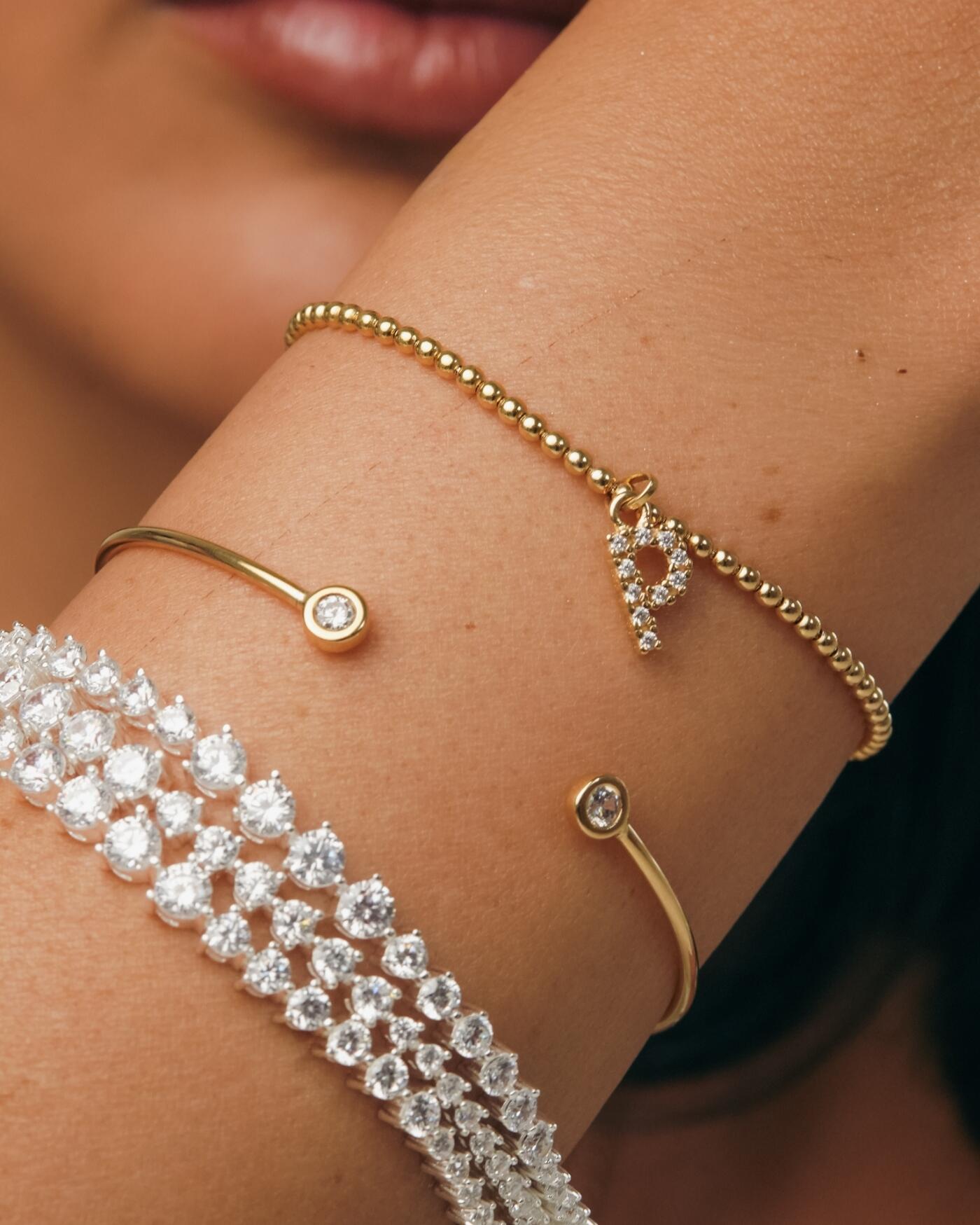 Pulseira de Prata Letra Inicial Ouro