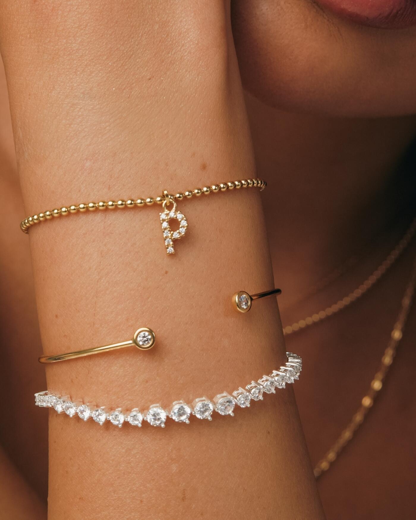 Pulseira de Prata Letra Inicial Ouro