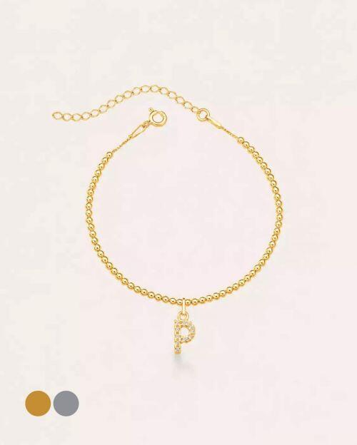 Pulseira de Prata Letra Inicial Ouro