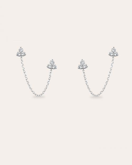 Brinco de Prata Solitário Elô 3 Pedras