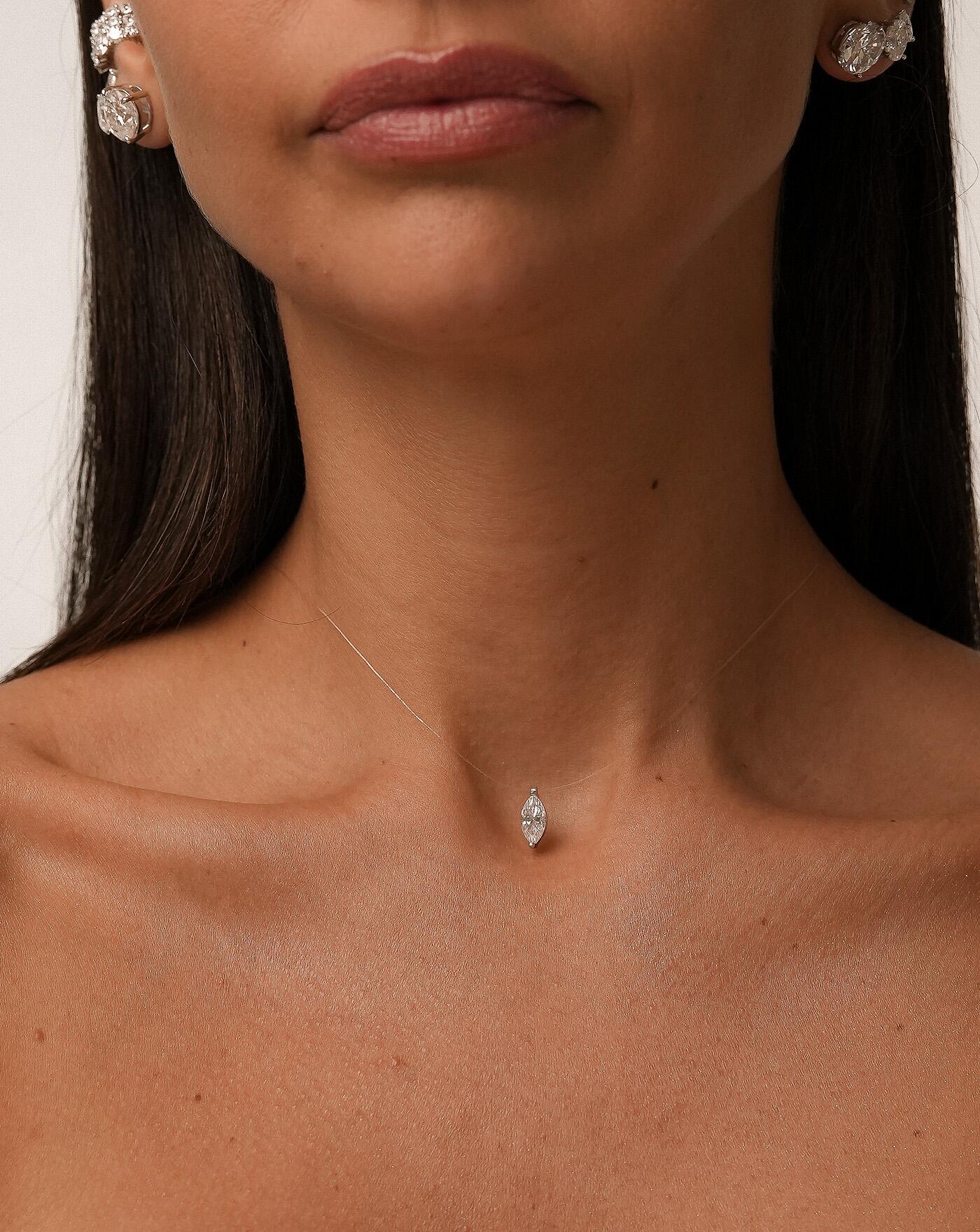 Colar de Prata Nylon Invisível Navete Moissanite 1ct