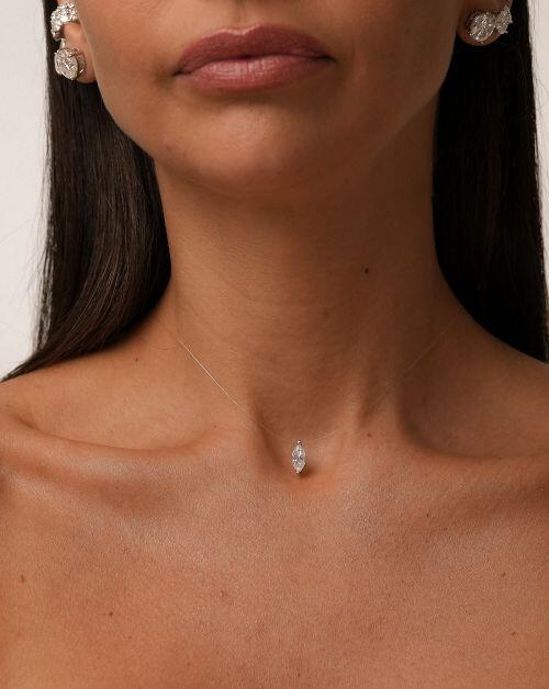 Colar de Prata Nylon Invisível Navete Moissanite 1ct