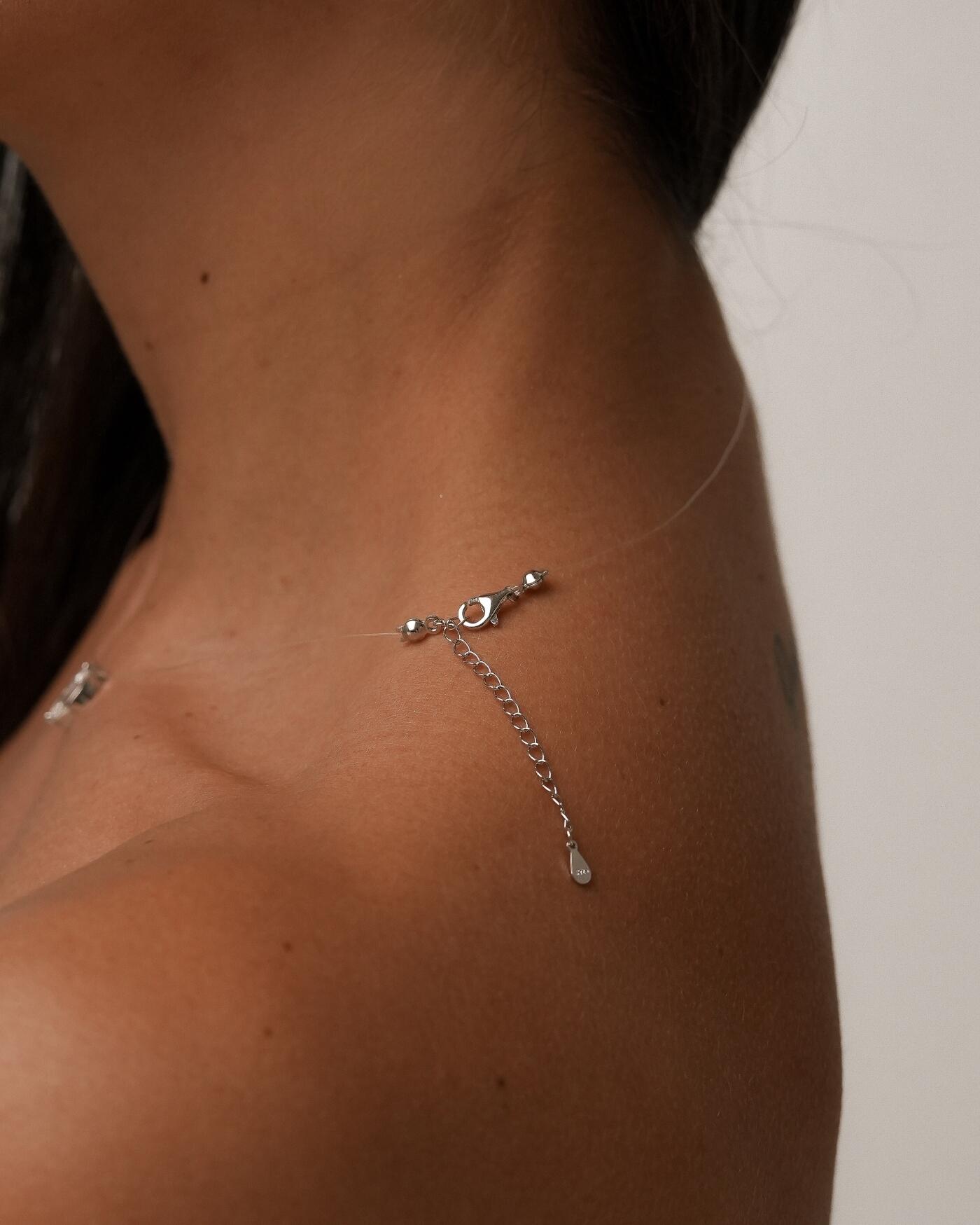 Colar de Prata Nylon Invisível Navete Moissanite 1ct