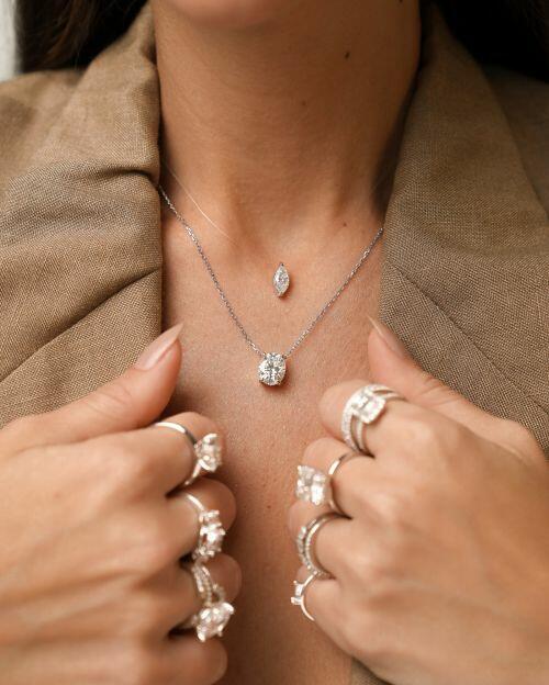 Colar de Prata Nylon Invisível Navete Moissanite 1ct