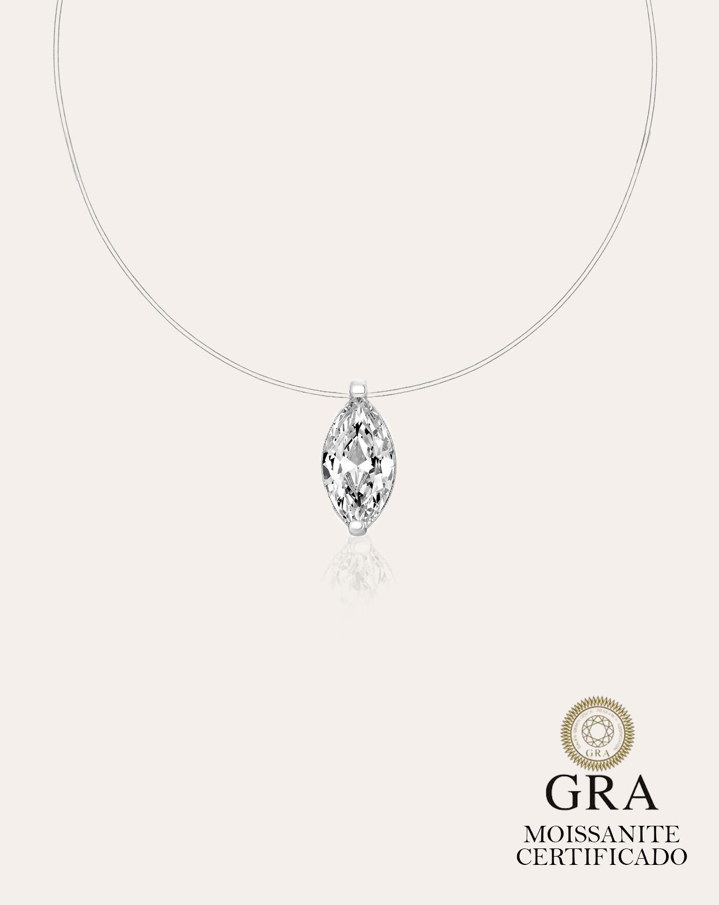 Colar de Prata Nylon Invis�vel Navete Moissanite 1ct