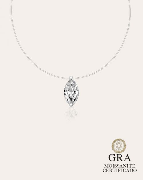 Colar de Prata Nylon Invisível Navete Moissanite 1ct