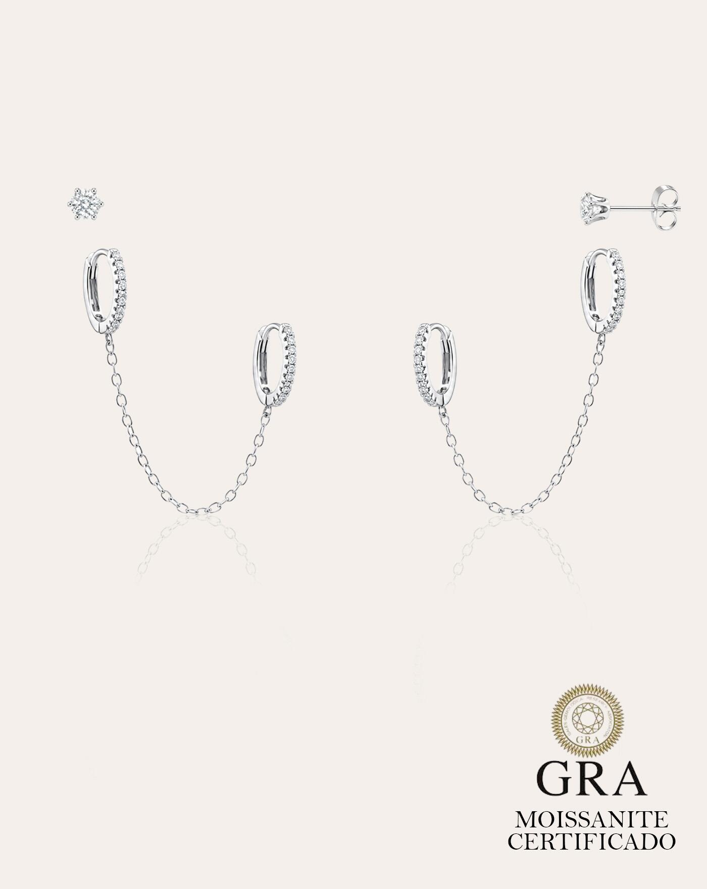 Kit Brinco Argola Glow de Prata Moissanite 0.1ct