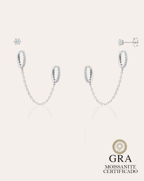 Kit Brinco Argola Glow de Prata Moissanite 0.1ct