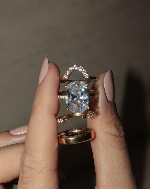 Conjunto de Prata Anel Solitário Oval Cravejado