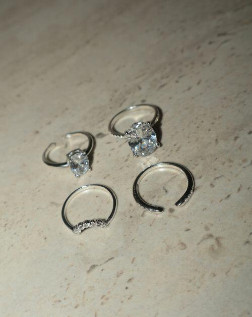 Conjunto de Prata Anel Solitário Oval Cravejado