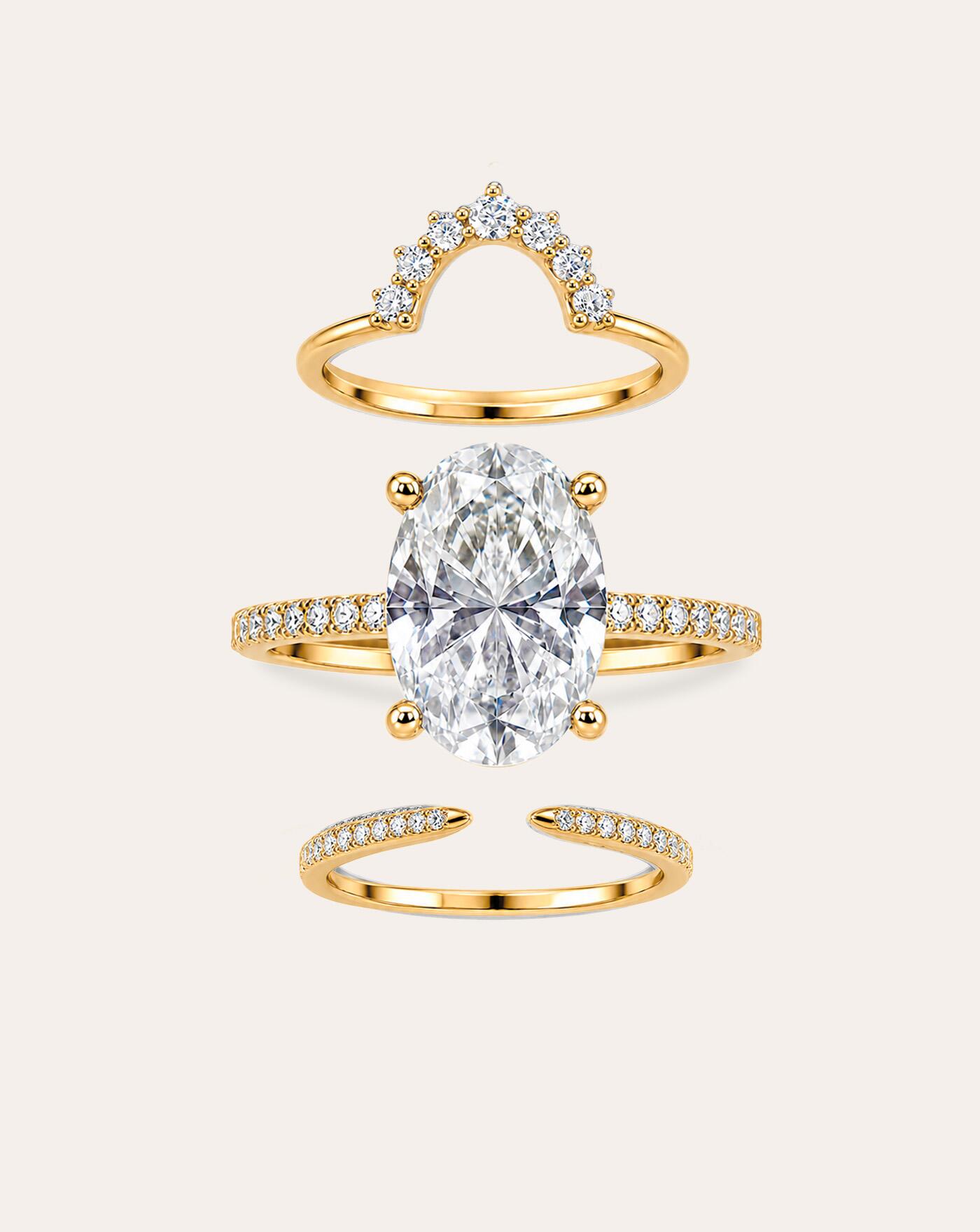 Conjunto de Prata Anel Solitário Oval Cravejado