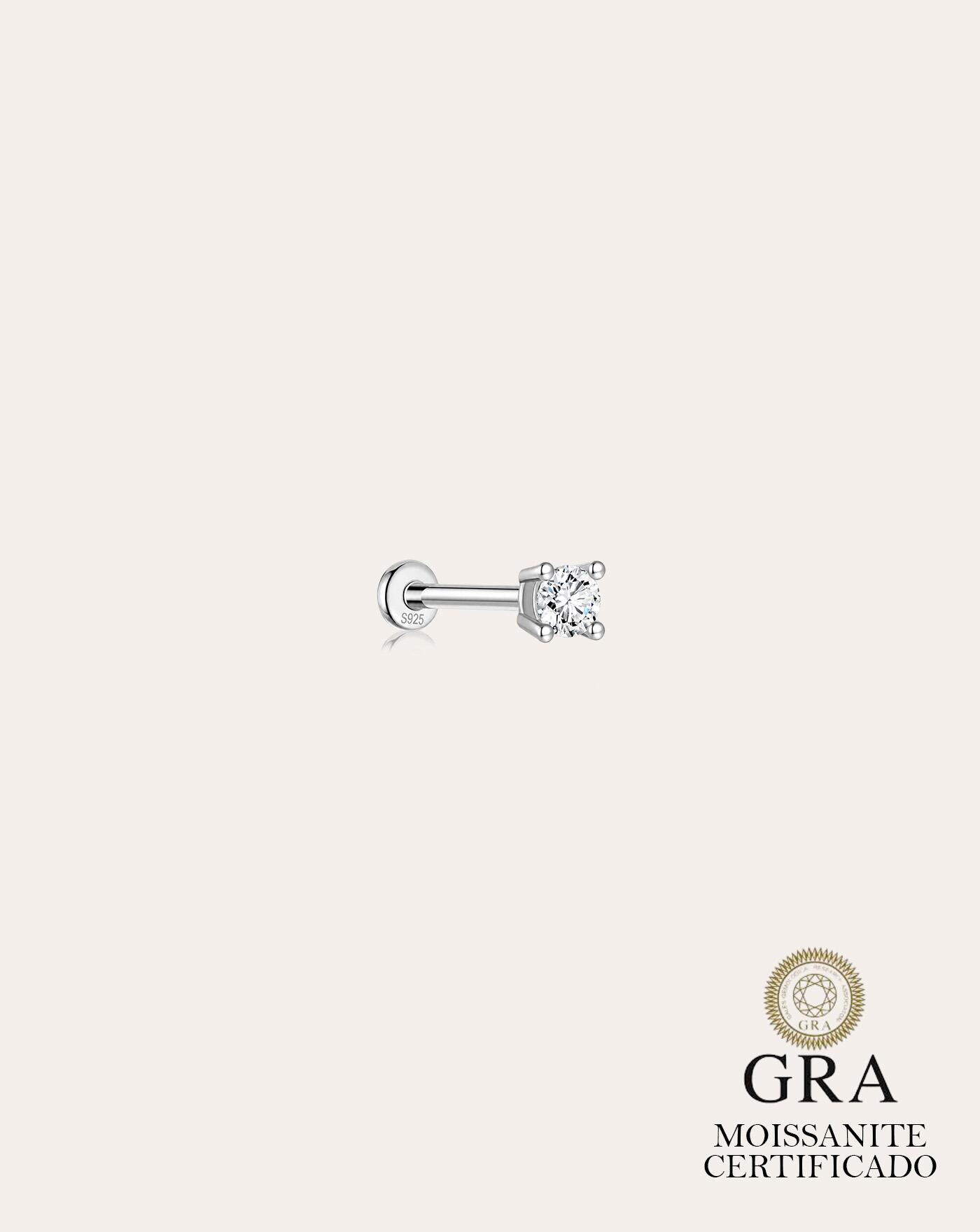 Piercing de Prata Brilhante Ponto de Luz 3mm Moissanite 0.1ct