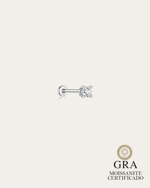 Piercing de Prata Brilhante Ponto de Luz 3mm Moissanite 0.1ct