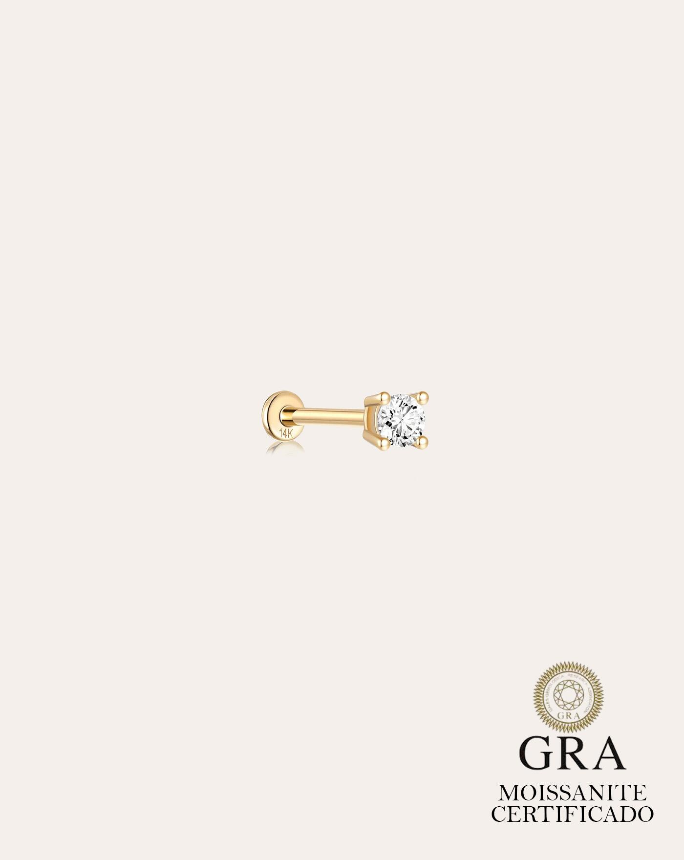 Piercing de Prata Brilhante Ponto de Luz 3mm Moissanite 0.1ct