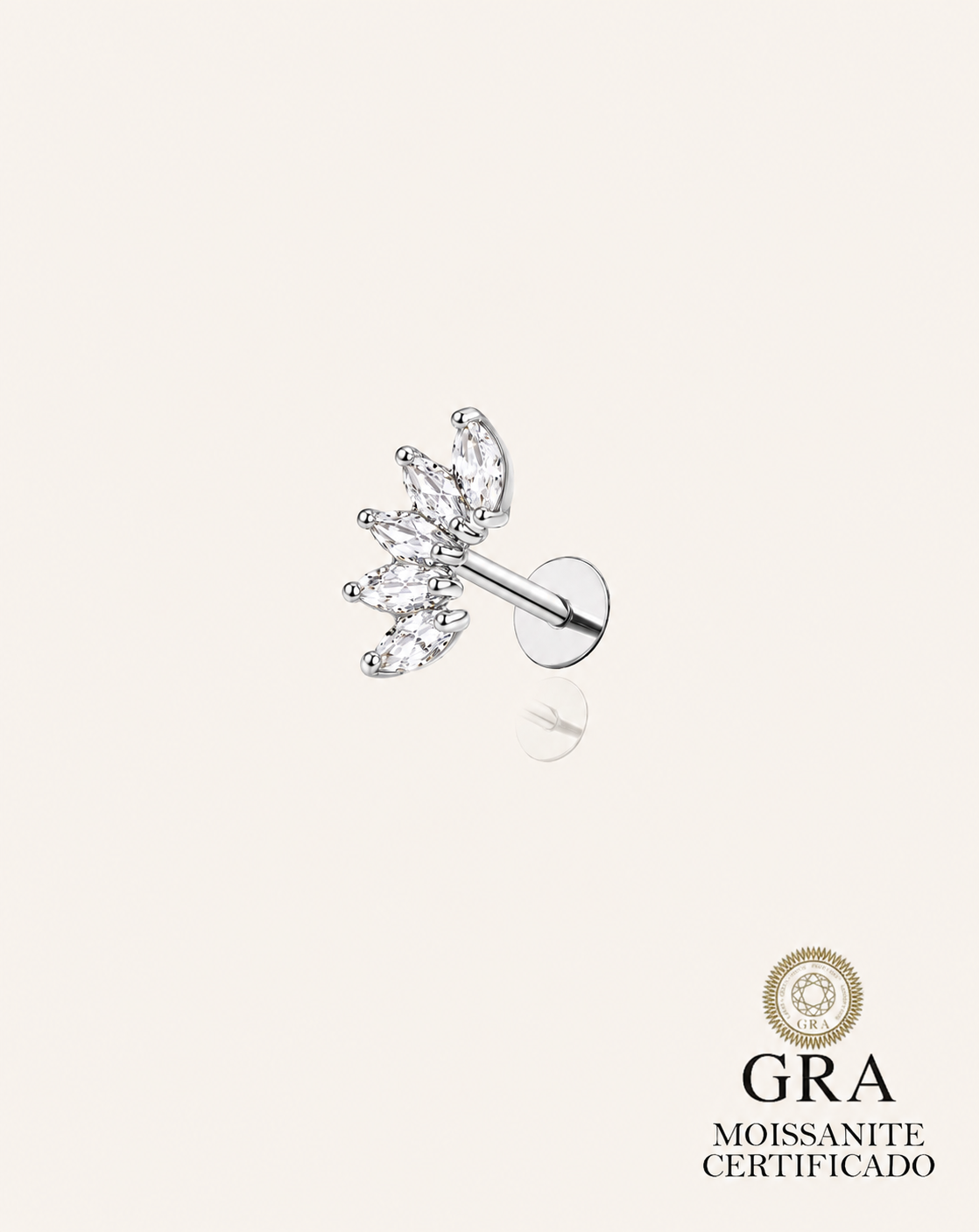 Piercing de Prata Navetes Moissanite 0.1ct