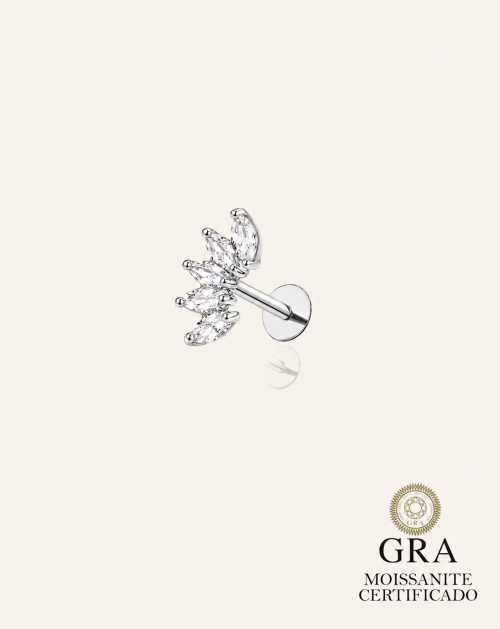 Piercing de Prata Navetes Moissanite 0.1ct