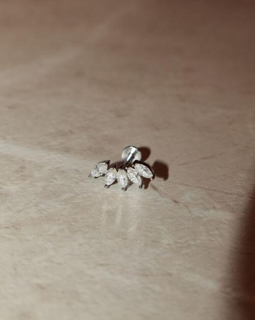 Piercing de Prata Navetes Moissanite 0.1ct