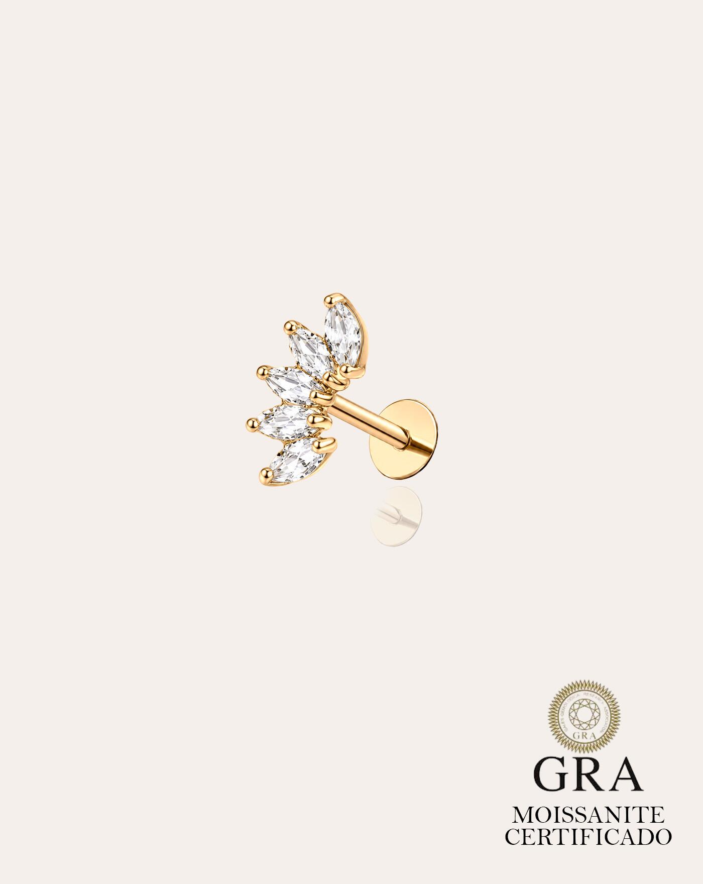 Piercing de Prata Navetes Moissanite 0.1ct