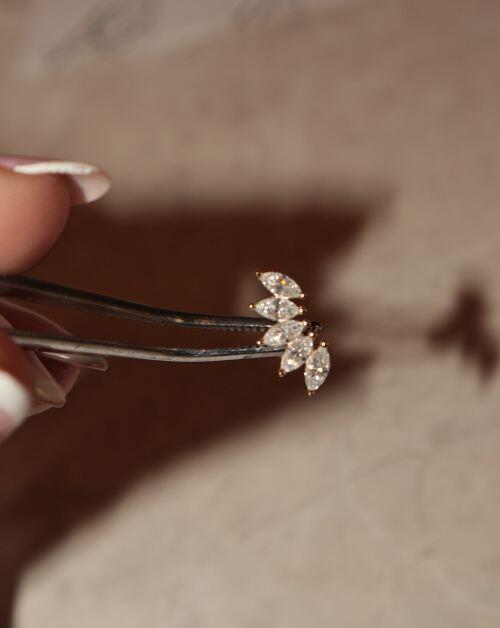 Piercing de Prata Navetes Moissanite 0.1ct