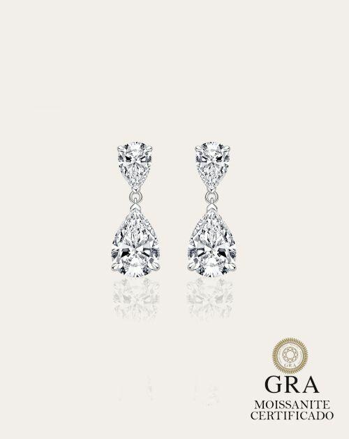 Brinco de Prata Gota Pendente Grace Moissanite 4ct