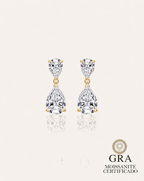 Brinco de Prata Gota Pendente Grace Moissanite 4ct