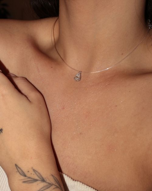 Colar de Prata Ponto de Luz Invisível Nylon Gota Moissanite