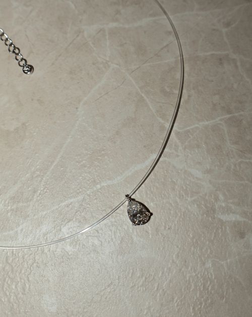 Colar de Prata Ponto de Luz Invisível Nylon Gota Moissanite