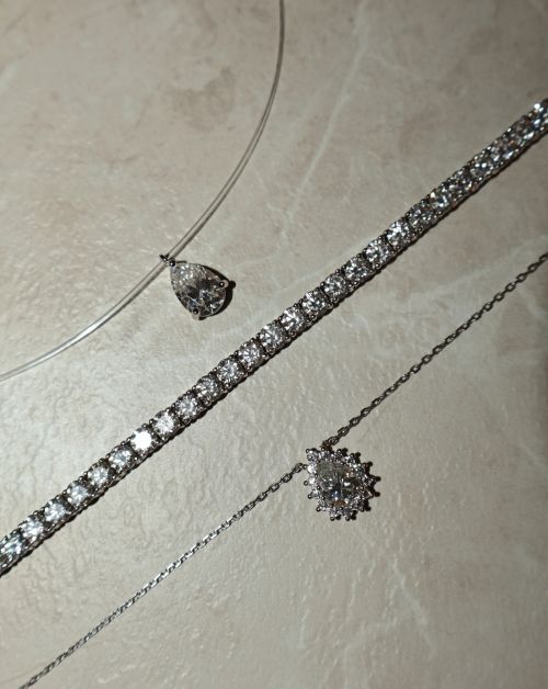 Colar de Prata Ponto de Luz Invisível Nylon Gota Moissanite
