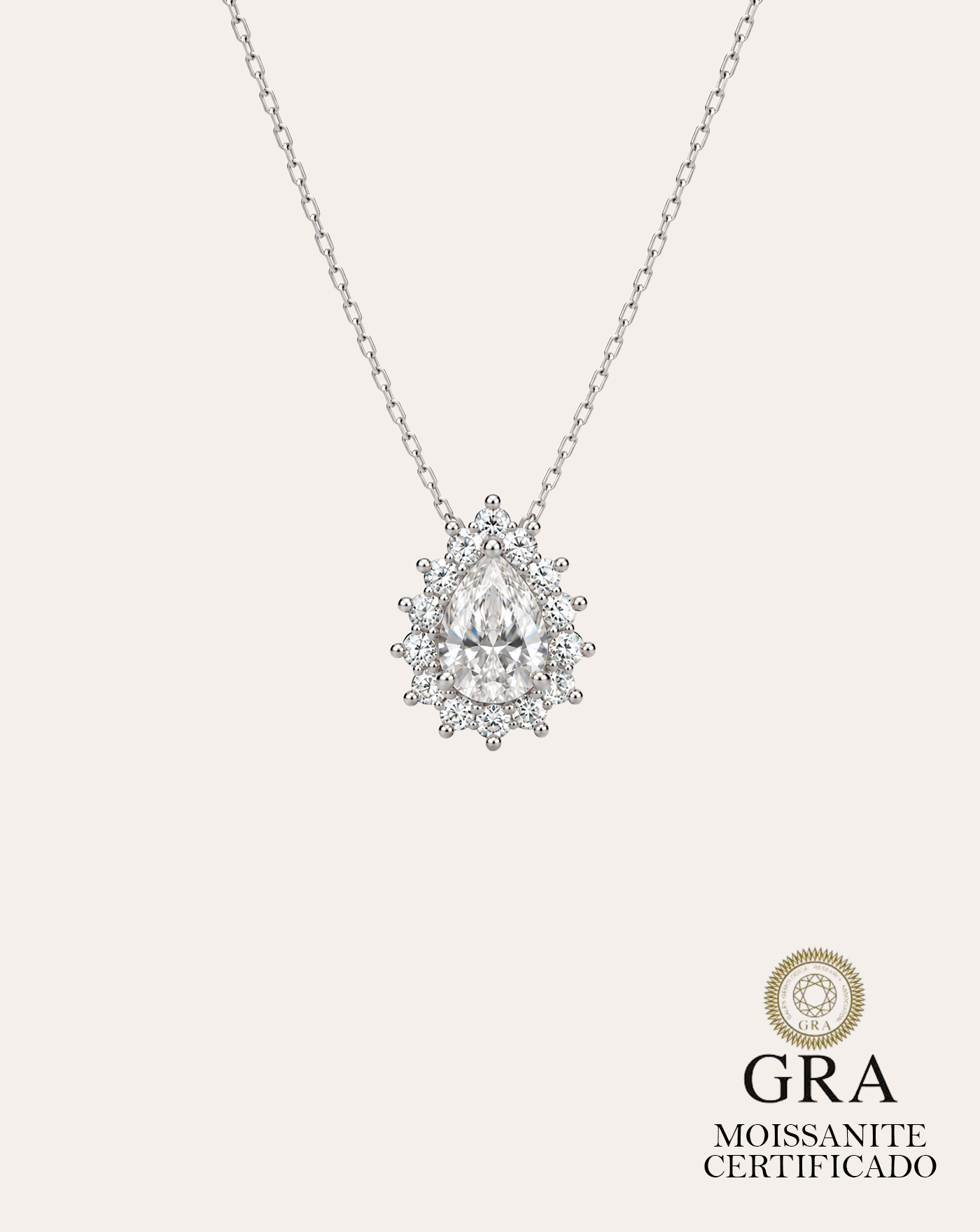 Colar de Prata Gota Moldura Cravejada Moissanite 1.6ct