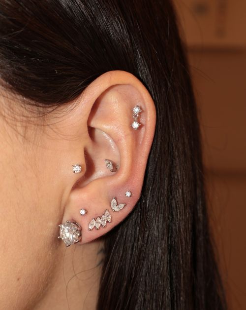 Brinco de Prata Ear Cuff Mini Navetes Moissanite 0.56ct