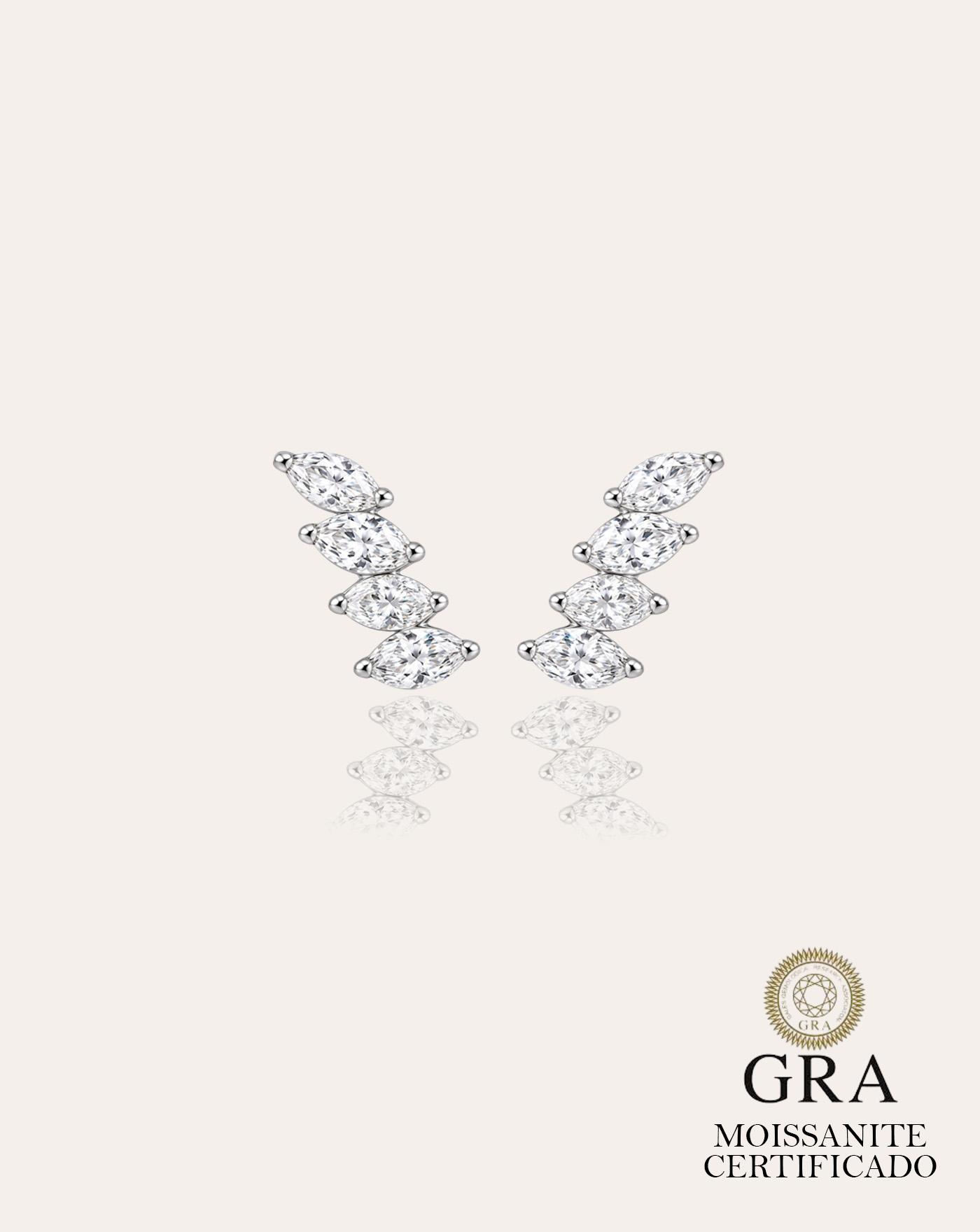 Brinco de Prata Ear Cuff Mini Navetes Moissanite 0.56ct