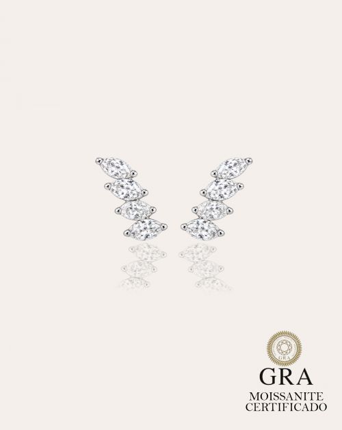 Brinco de Prata Ear Cuff Mini Navetes Moissanite 0.56ct