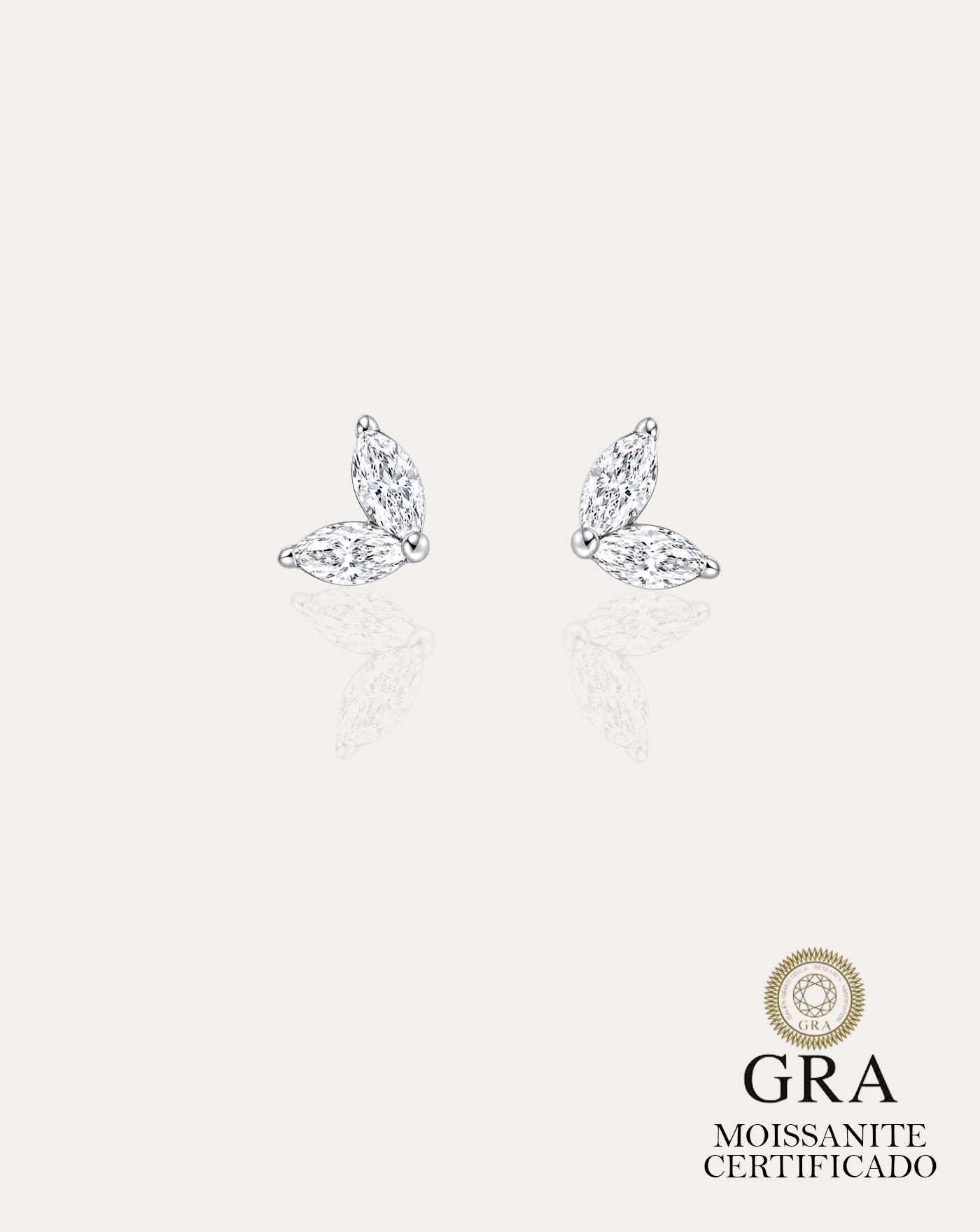 Brinco de Prata Dois Navetes Moissanite 0.28ct