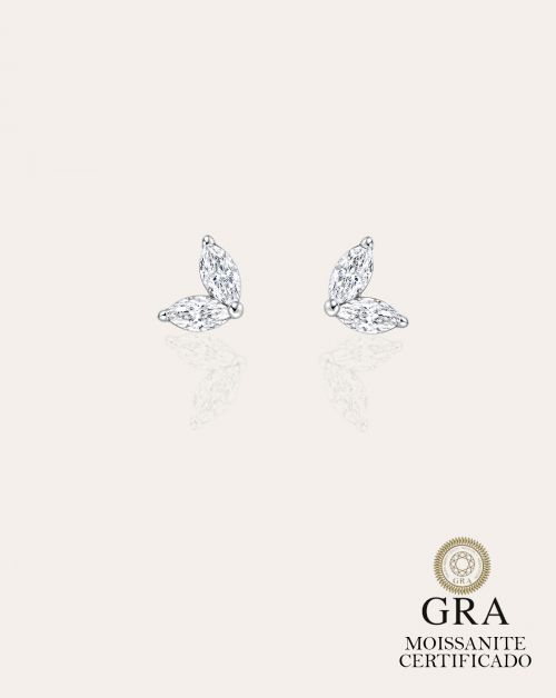 Brinco de Prata Dois Navetes Moissanite 0.28ct