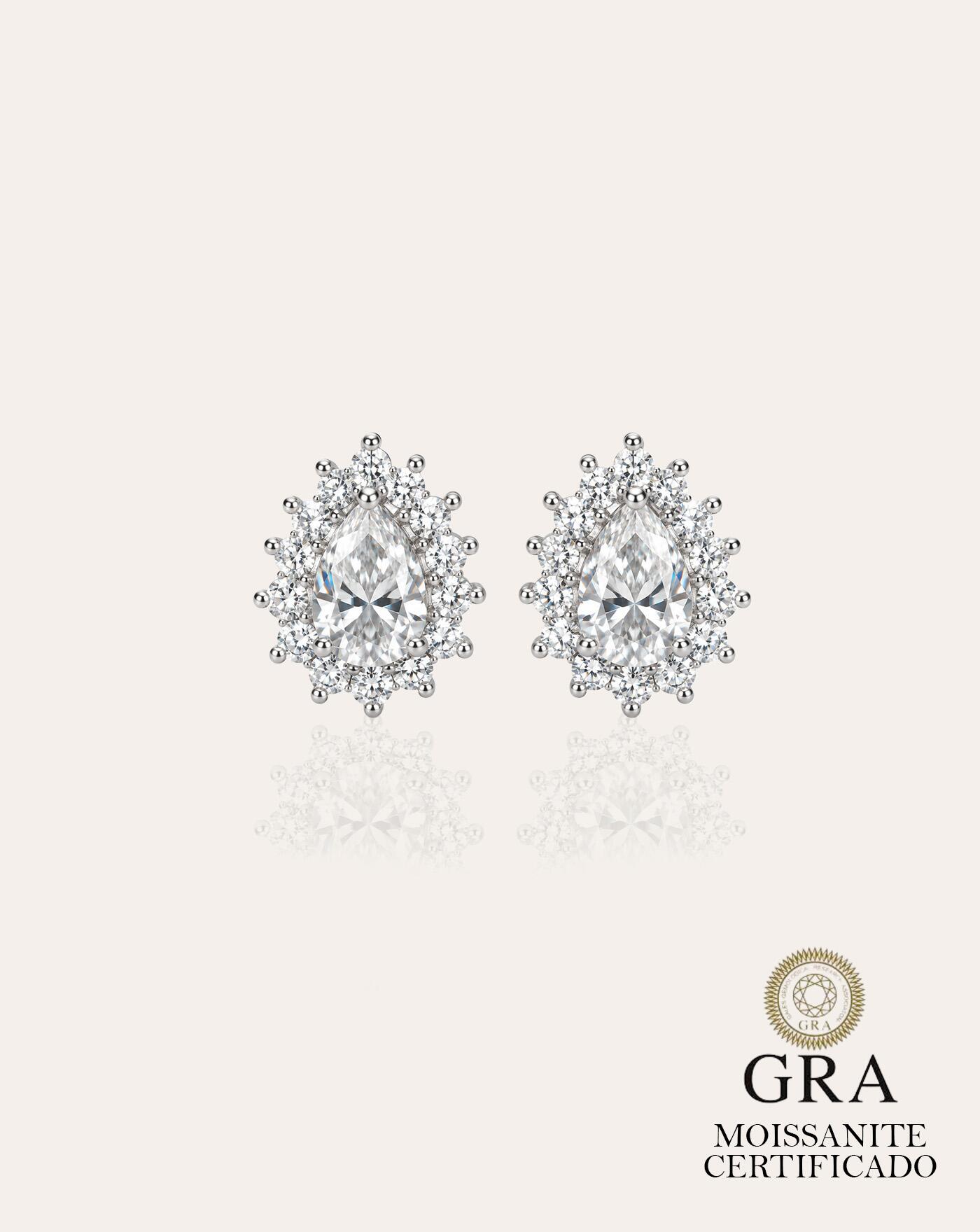 Brinco de Prata Gota Moldura Cravejada Moissanite 3.1ct