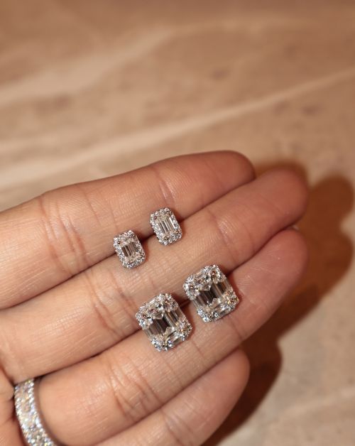 Brinco de Prata Emerald Cut Moissanite 4ct